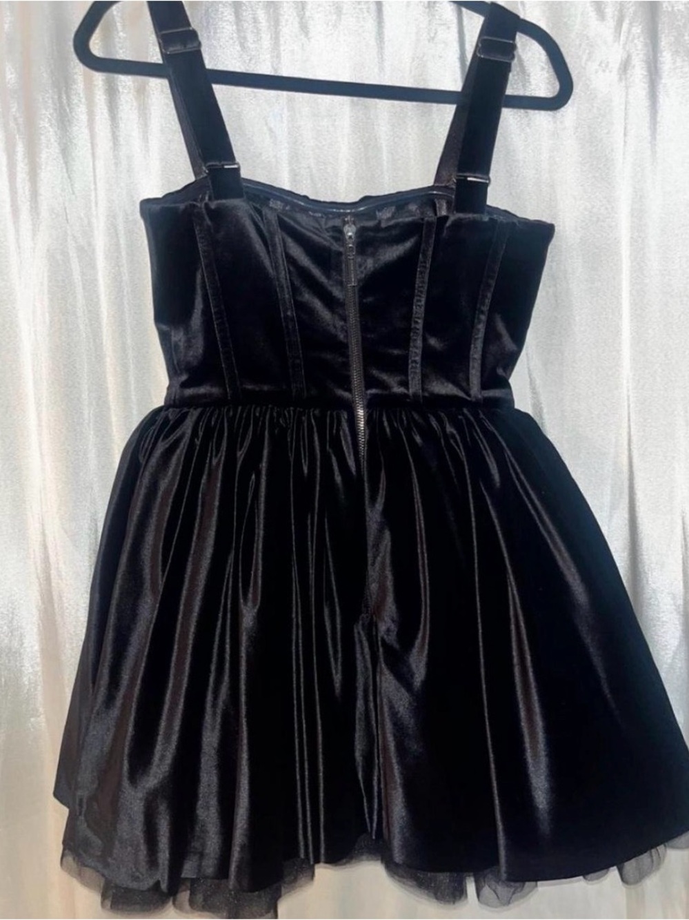 Bronx and Banco Black Satin Bustier Mini Dress with Rhinestone Detachable Belt - Picture 3 of 6